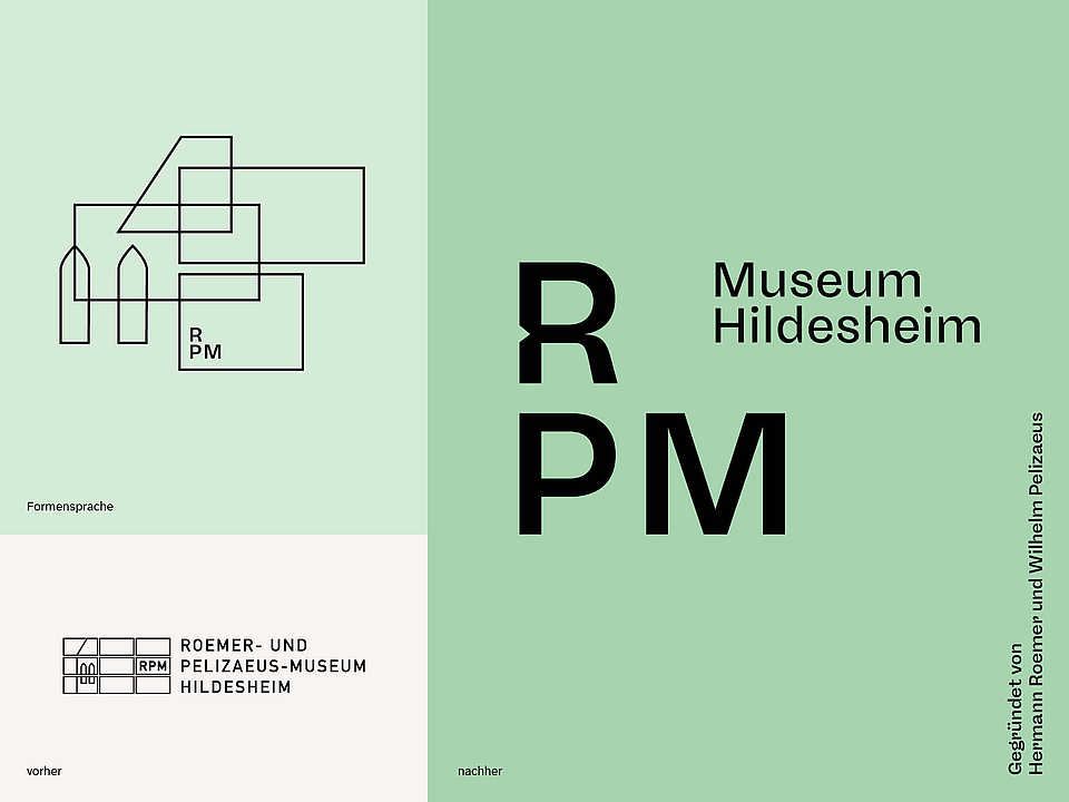 Das Logo und die Formensprache des RPM Museums im Vorher-Nachher-Vergleich.