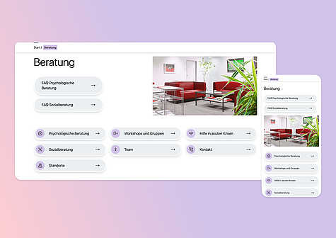 Darstellung der Beratungsseite auf der Website des Studierendenwerks Bremen in Desktop- und mobiler Ansicht.