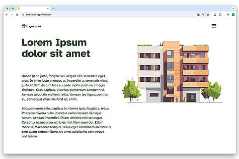 Browser-Mockup einer Website mit Vektor-Illustration im Header