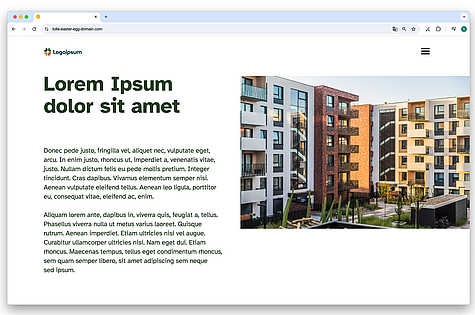 Browser-Mockup einer Website mit Foto im Header